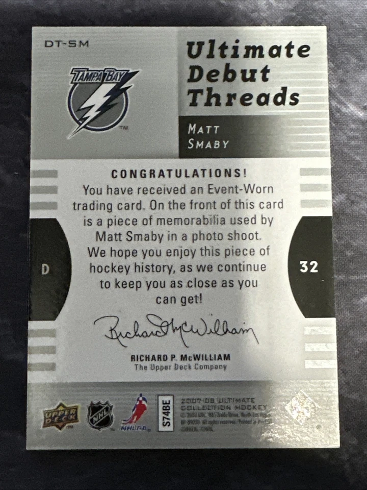 2007-08 Ultimate Collection Ultimate Debut Threads Jersey DT-SM Matt Smaby Bolts - Image 3 of 3