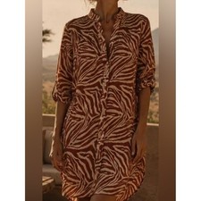 Zimmermann Utility Dress Womens 2 US 8 Brown Zebra Silk