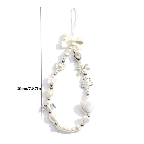Cute Pearl Love Phone Chain Heart Sweet Cool String Fashion Anti-Lost Lanyard - Photo 2 sur 8