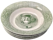 Royal China Fruit Bowls (4) Dickens Old Curiosity Shop Green 5.5" VTG 50s