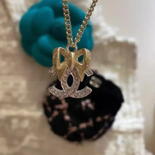 Chanel Ribbon Logo Necklace with Cubic Decorations