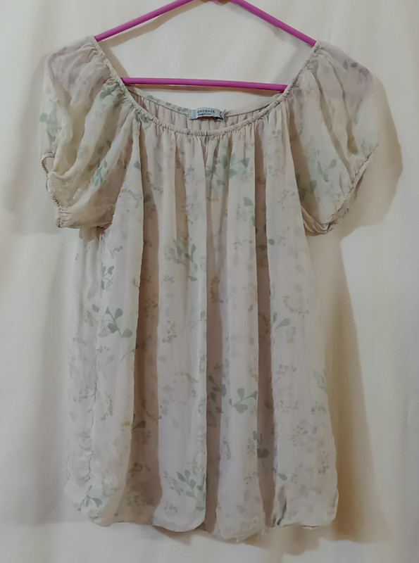 Tendenze peasant top Small Italy 100% silk sheer cottagecore puff sleeve & hem