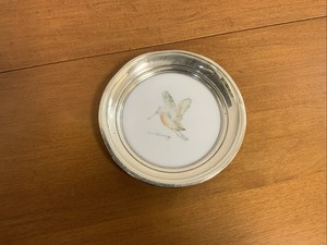 Vintage Cyrill Gorianoff Hand Painted Sterling Silver & Milk Glass Coaster