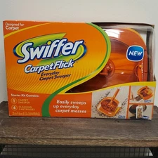 Swiffer Carpet Flick Carpet Sweeper Starter Kit With 4 Cleaning Cartridges NIP