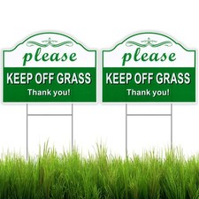 Keep Off Grass Sign 2 Pack 12.6x9.4 inch Double Sided with H-Stakes