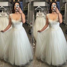Elegant Wedding Dresses Sleeveless A Line Lace Applique Tulle Beach Bridal Gown