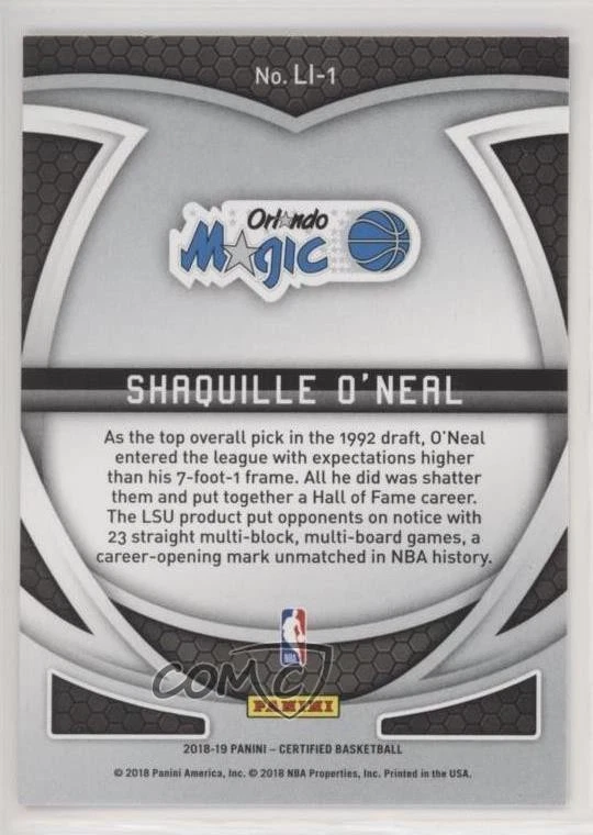 2018-19 Certified Lasting Impressions Shaquille O'Neal #LI-1 HOF - Image 2 of 2
