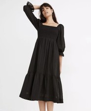 Madewell Lucie Elbow-Sleeve Smocked Midi Dress Medium R24