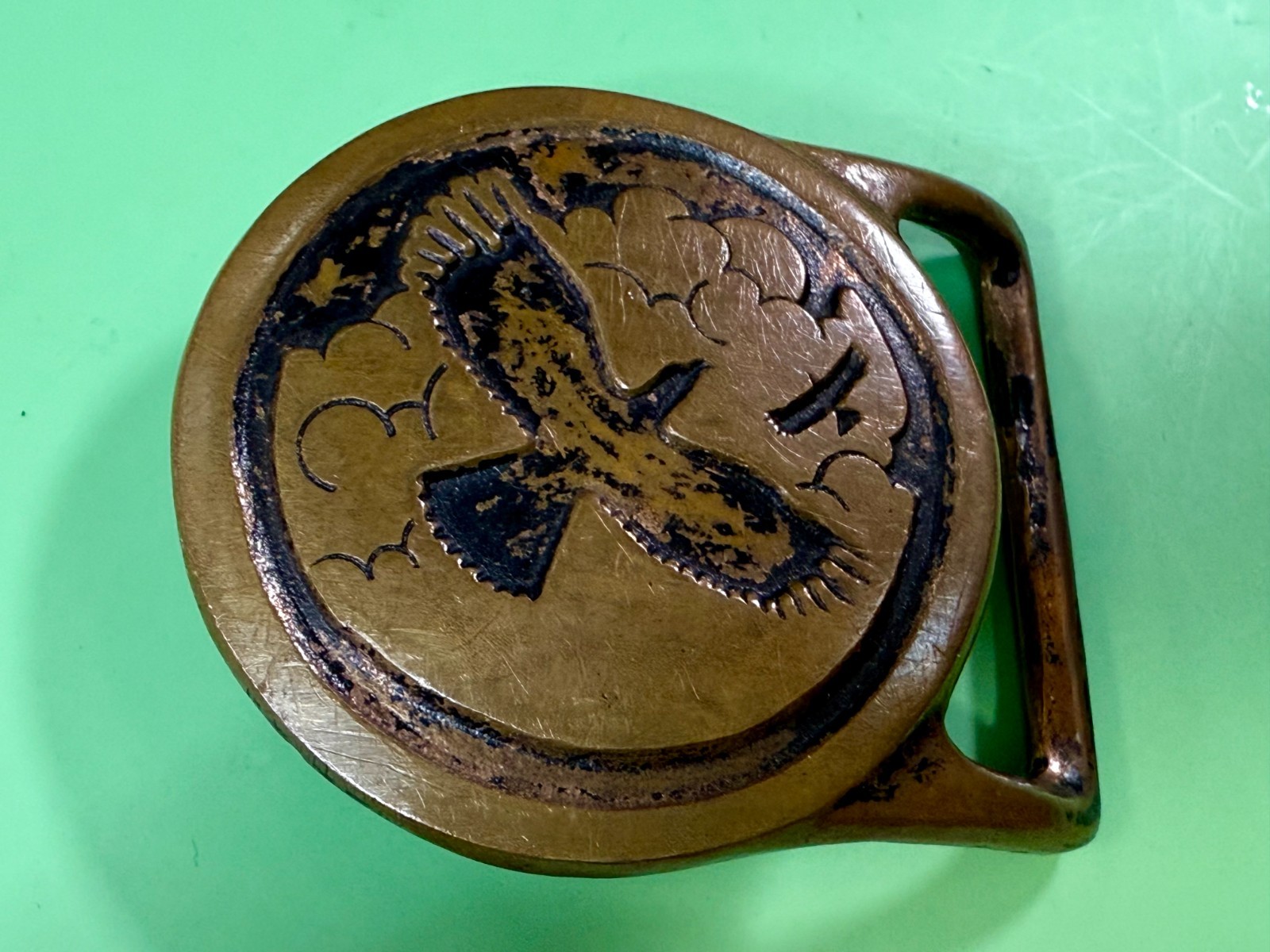 Valleau Studio Tech Ether Flying Eagle's Solid Brass 70's Round Belt Buckle 