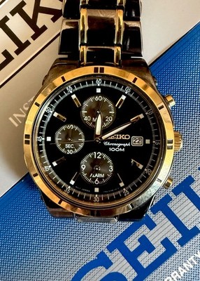 Working SEIKO 2012 Chronograph Black/Gold/Charcoal Mens Watch 100M - Very Clean
