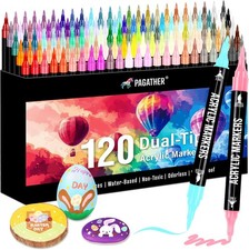 Pagather 120 Colors Acrylic Paint Markers, Dual Tip Fine Tip And Brush Tip Pens