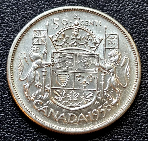 1958 Canada Silver 50-Cent Half Dollar Coin - 80% Silver - Great Condition