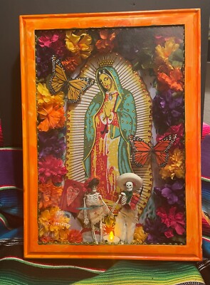 Dia De Los Muertos Mexican Folk-Art Ofrenda Alter Box w/ Catrina & Catron Dolls