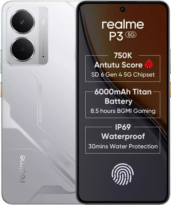 realme P3 5G (Silver 256GB 8GB RAM) 6 Gen 4 Processor 6.67 inch