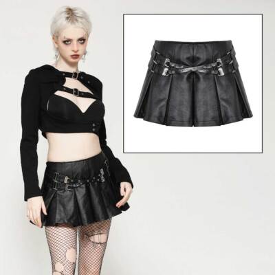 DARK IN LOVE Kunst-Leder Mini-Rock Faltenrock Ultra-kurz Schwarz Sassy Girl GOTH