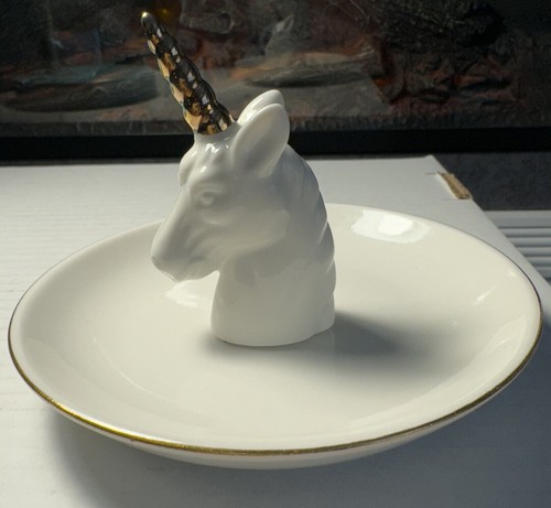 Unicorn Ring Holder Horn Trinket Tray Dish White Porcelain - Picture 2 of 2
