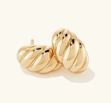 NEW 14K Yellow Gold Shellsence Boho Sea Shell Textured Stud Luxury Earrings