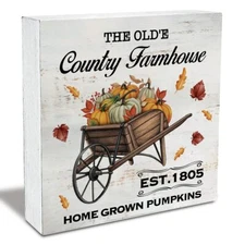 Rustic Country Pumpkin Farmhouse Wood Box Sign Fall Pumpkins Autumn Wooden Bo...