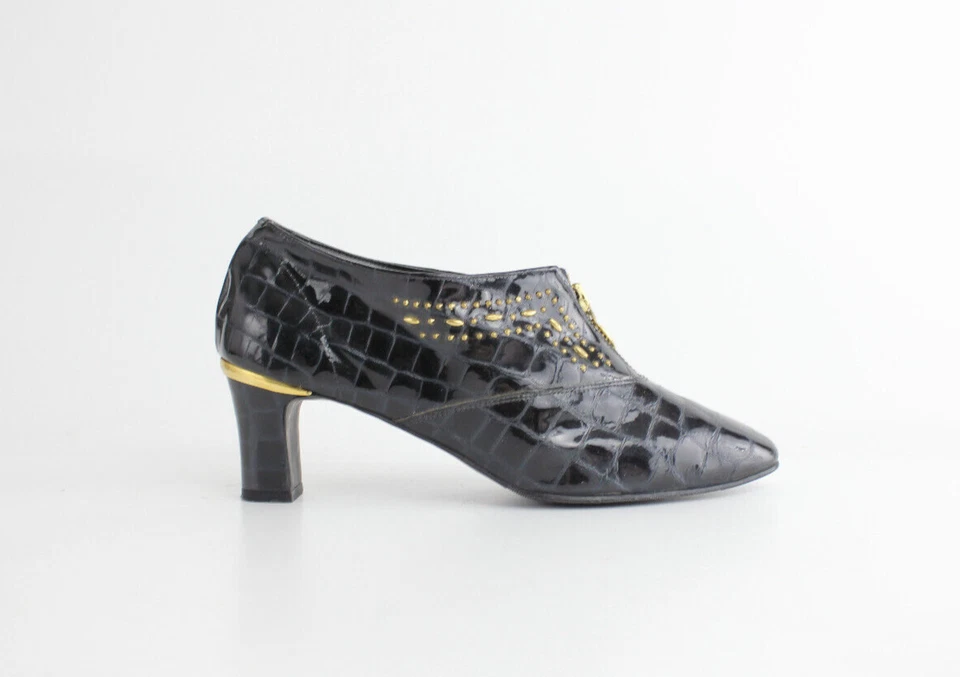 De Colección Norman Kaplan Cuero Shooties Botines Zapatos Tacones Cremallera Punk Tachuelas Glamour 9 Foto 2 de 4