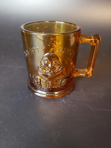 Vintage Humpty Dumpty & Tom Tom Piper's Son Child's Amber Glass Mug