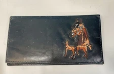 Black Leather Checkbook Cover With Embroidered Horses On The Cover