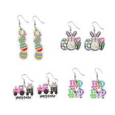 4 Pairs of Adorable Easter Bunny Egg Dangle Earrings