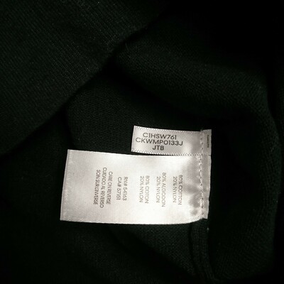 Calvin Klein Blouse Sz XL Black Tight Knit Faux Pearl Neckline 3/4