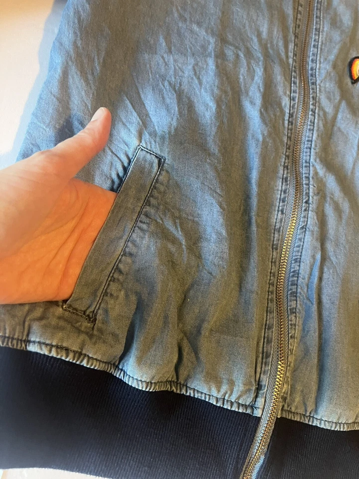 JUSTICIA Niña Talla 16/18 Chaqueta Denim Bomber con Parches Emoji Abrigo Lyocell Foto 3 de 4