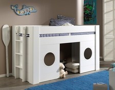 Vipack Halbhohes Spielbett "FREYA" 90 x 200 - Hausbett Hochbett Kinderbett  Weiß