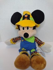 Disney Store Mickey Mouse 16" Scarecrow Farmer Plush. Fall Decor