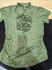 Green ruffle neck blouse