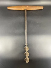 Antique Primitive Hand Drill Carpentry Woodworking Tool 23.5" Illegibly Marked