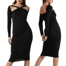 ASTR The Label Cutout Bodycon Little Black Dress Small Long Sleeve Stretch Midi