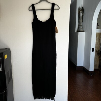 NWT Woman's Just Found Maxi Knit Dress With Fringe And Slit Black Size M |  eBay