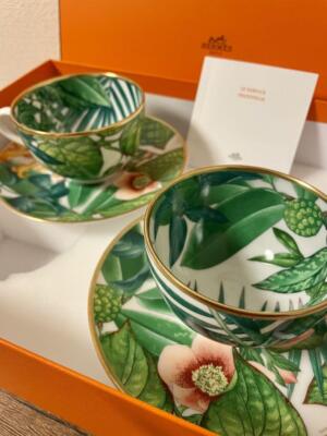 Hermes Passifolia Tea Cup Saucer Tableware Green Botanical 2 set