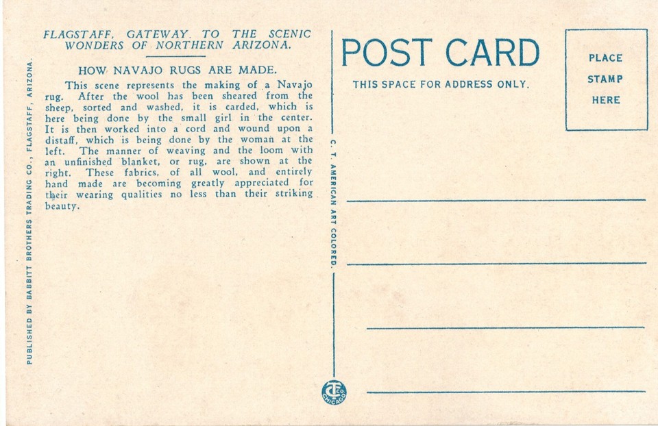 Navajo Rug Maker Near Flagstaff Arizona Babbitt Bros Trading Co. Vtg