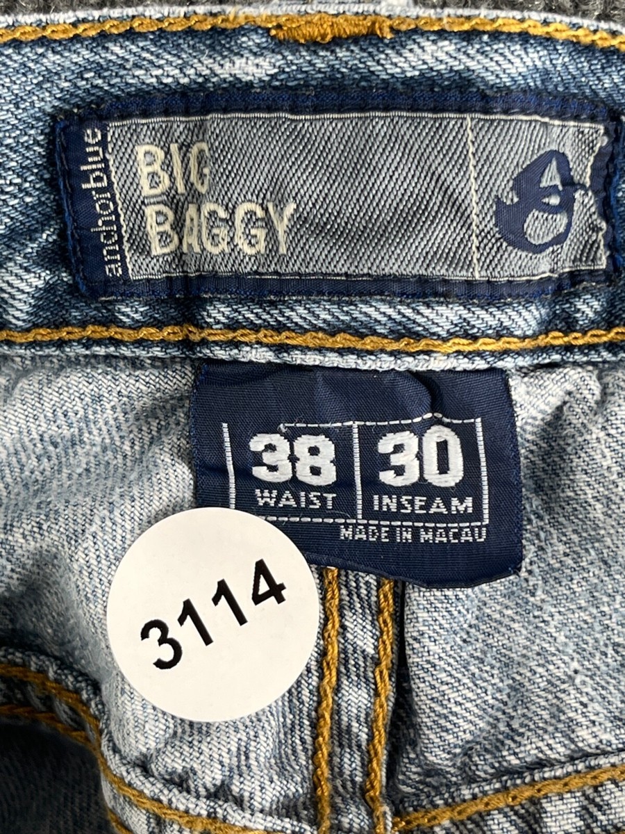 VINTAGE Anchor Blue Jeans 38x30 BlueDenim Big Baggy Light Wash