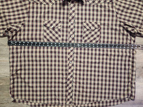 Vintage Western Wrangler Shirt Men’s 4XL Plaid Pearl Snap Cowboy Shirt Brown Tan - Picture 6 of 6