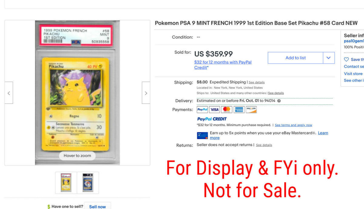 1st Edition PiKACHU 1999 Pokemon Base #58 PSA 9 Mint Spanish RARE
