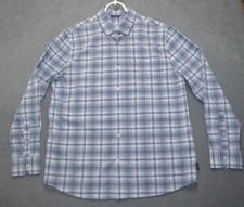 Dunning Men's Long Sleeve Plaid Button UP Shirt Golf SIze Large Nylon Stretch