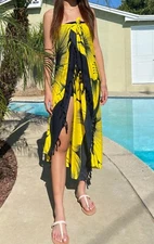 Sarong Hawaii Hawaiian Cover-up Cruise Beach Wrap Dress ~ Yellow Giant Hibiscus