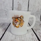 Vtg Esso Exxon Tiger Fire King Milk Glass Coffee Mug Anchor Hocking USA