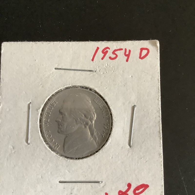 1954 D Jefferson Nickel US 5 Cent Coin