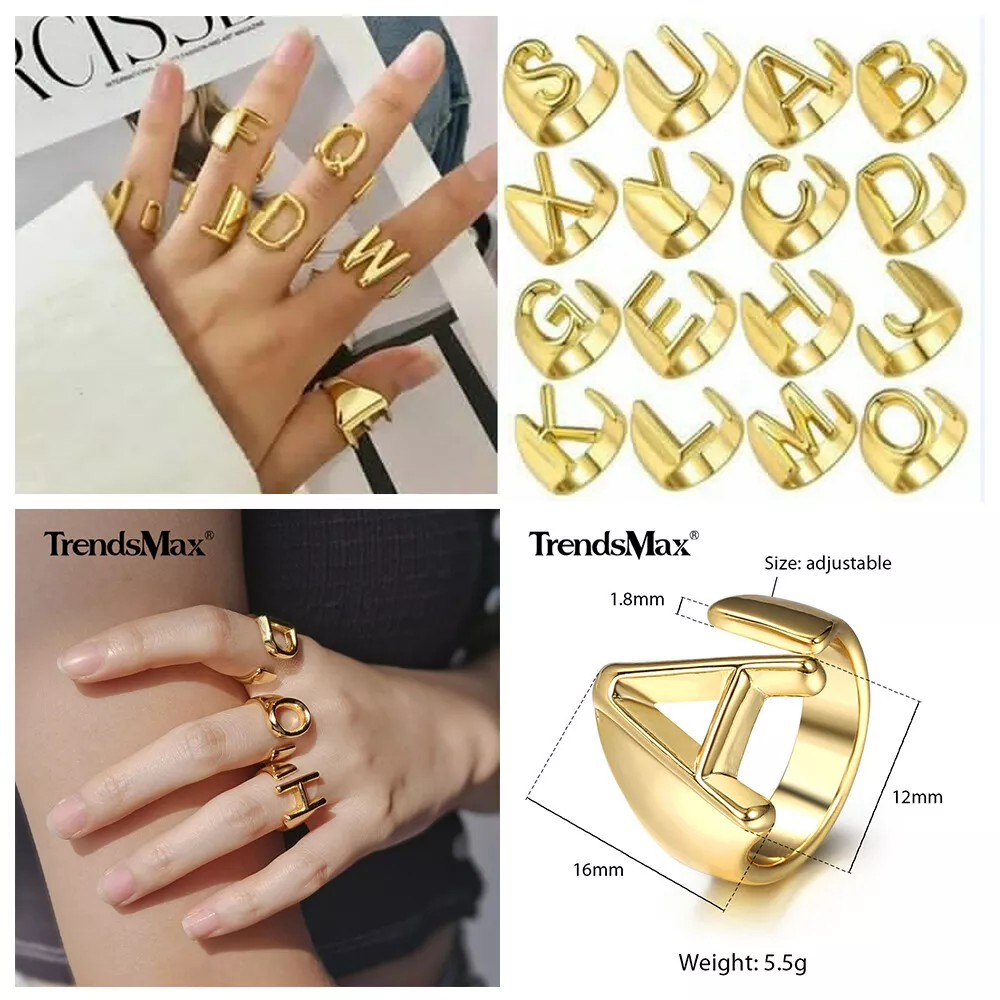 Personalized Gold Bold Initial Letter Open Ring for Women Adjustable  Statement Rings Alphabet Rings Signet Ring Letter A to Z (Gold Bold G  Initial