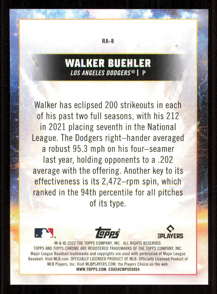 2022 Topps Cosmic Chrome Rocket Arms #RA8 Walker Buehler - Image 2 of 2