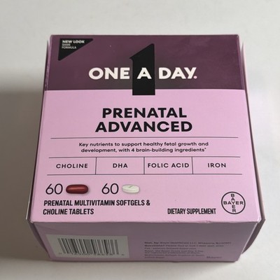 One A Day Advanced Prenatal Multivitamin Choline 60+60 Ct Exp 02/2027 Sealed