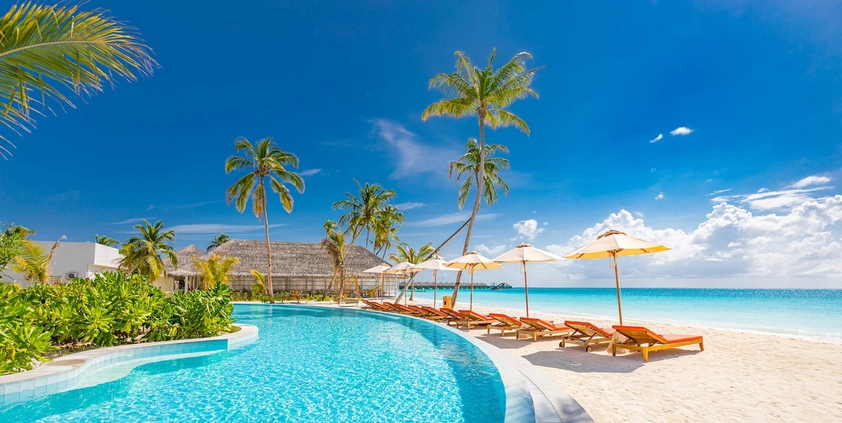 Beautiful hotel pool on the beach