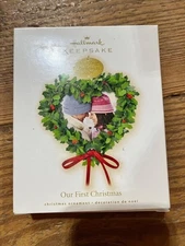 Hallmark Keepsake Ornament Our First Christmas 2009 Wreath Photo Holder Frame