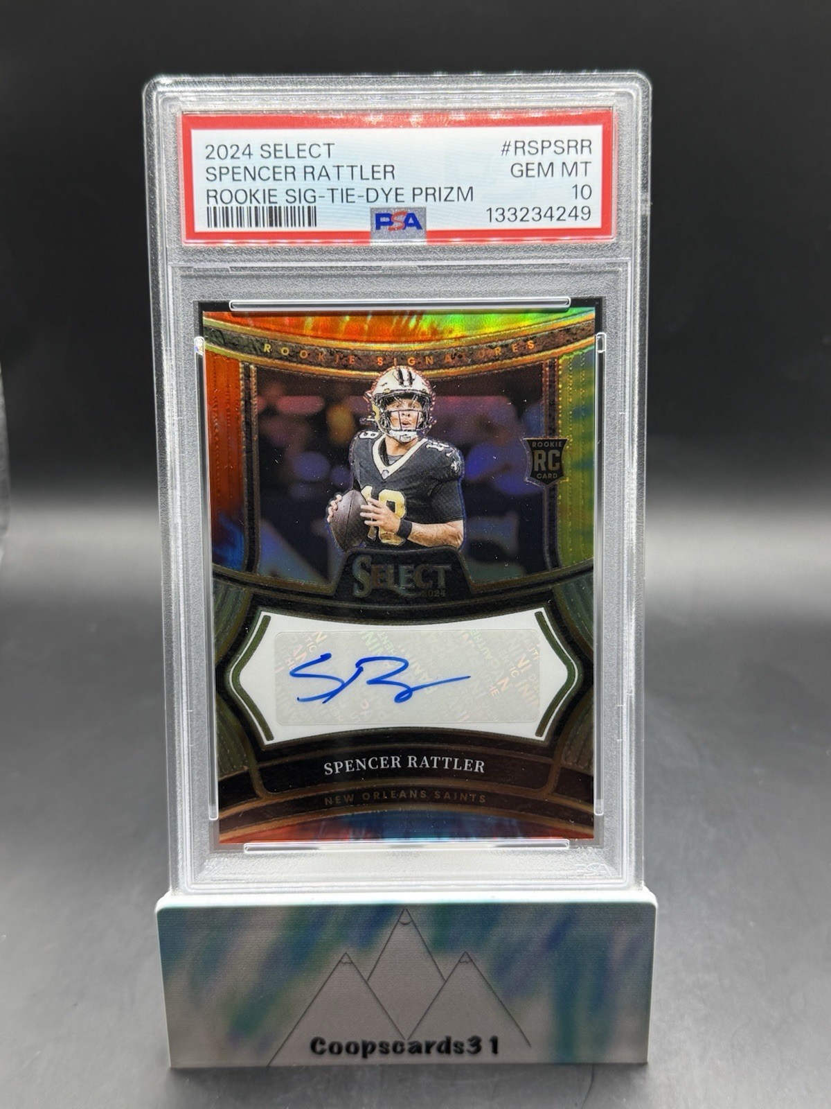 Spencer Rattler Panini Select Rookie Signatures #RSPSRR Tie-Dye Prizm