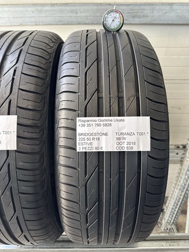 2 PNEUMATICI USATI BRIDGESTONE TURANZA T001 * ESTIVE 225 50 R18 99W DOT 2018 - Foto 3 di 21